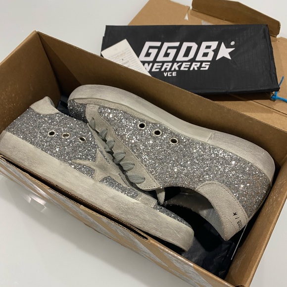 Authentic Golden Goose Silver Glitter Superstar Sneakers Size 36 - Picture 8 of 14